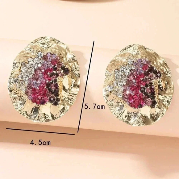 Multicolor Women's Random Color Rhinestone Decor Textured Stud Earring - Picture 4 of 4